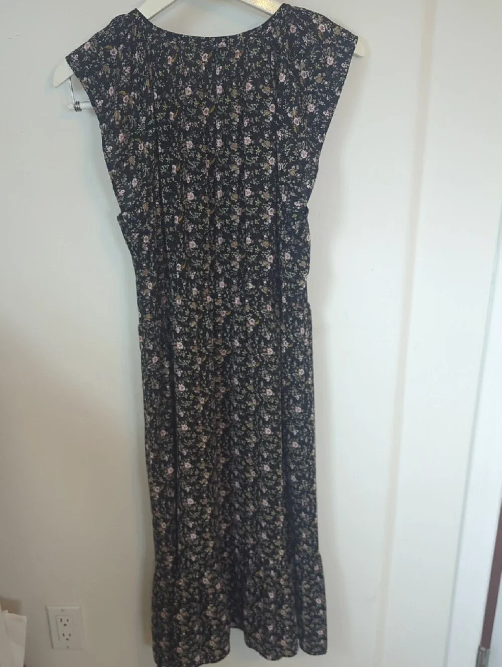 J. Crew Black Floral Sleeveless Midi Dress